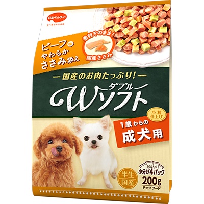 ビタワン君のWソフト 成犬用 ビーフ味・やわらかささみ添え 200g（50g×4袋入）