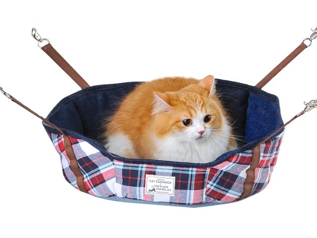 キャットファンモック ラウンド デニムチェック/ドットピンク （ デニムチェック ）