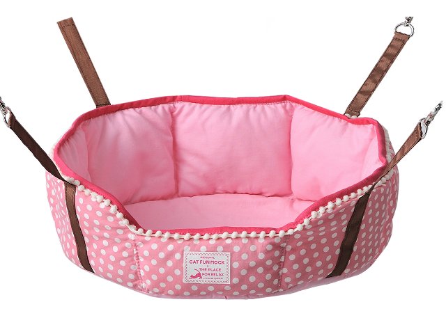 キャットファンモック ラウンド ドットピンク