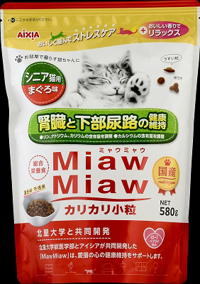 MiawMiaw カリカリ小粒 シニア猫用 まぐろ味 580g: 300あにまる