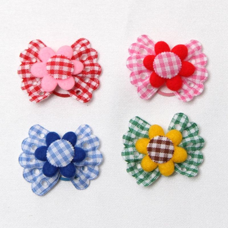 チェック フラワー リボン 50個