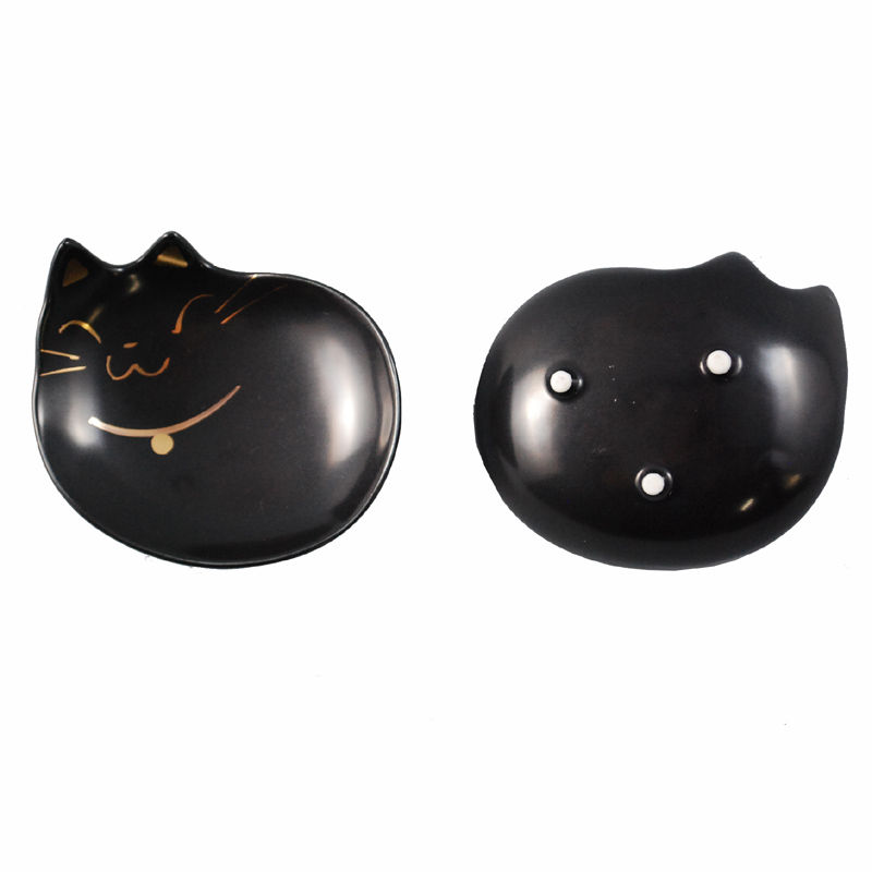 猫用食器 猫の耳 おやつ用小皿 黒