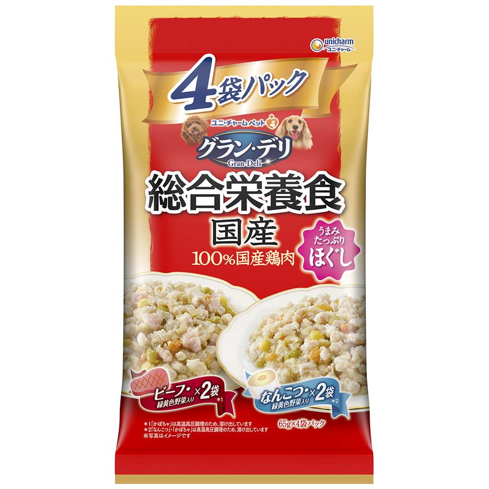 グラン･デリ 総合栄養食国産パウチほぐし成犬用なんこつ入り･ビーフ入り 65g×4袋