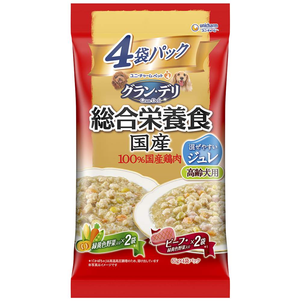 グラン･デリ 総合栄養食国産パウチジュレ高齢犬用緑黄色野菜入り･ビーフ入り 65g×4袋