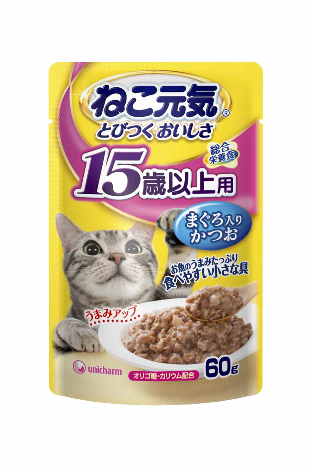 ねこ元気 総合栄養食パウチ15歳以上用まぐろ入りかつお 60g