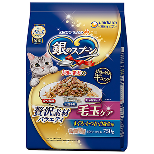 銀のスプーン 贅沢素材 バラエティ 毛玉ケア まぐろかつお白身魚味 天然小魚かつお節まぐろ味フレーク添え 750g