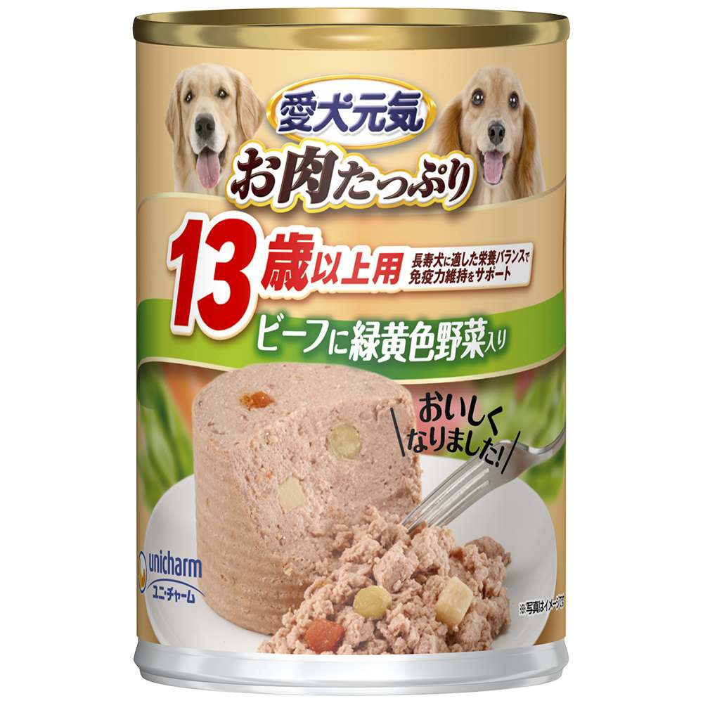 愛犬元気 缶13歳からの愛犬用ビーフ&緑黄色野菜入り 375g