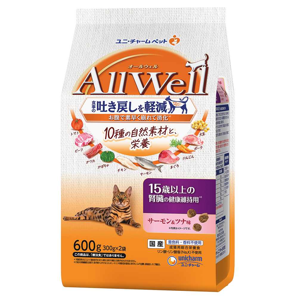 AllWell10種の自然素材15歳以上の腎臓の健康維持用サーモン＆ツナ味 600g