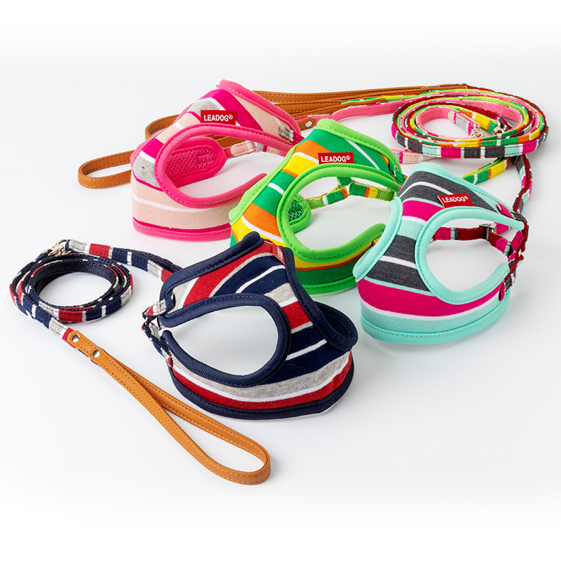 パステルボーダー フロントハーネスリード 各サイズ 各色 （ SSサイズ ピンク ）