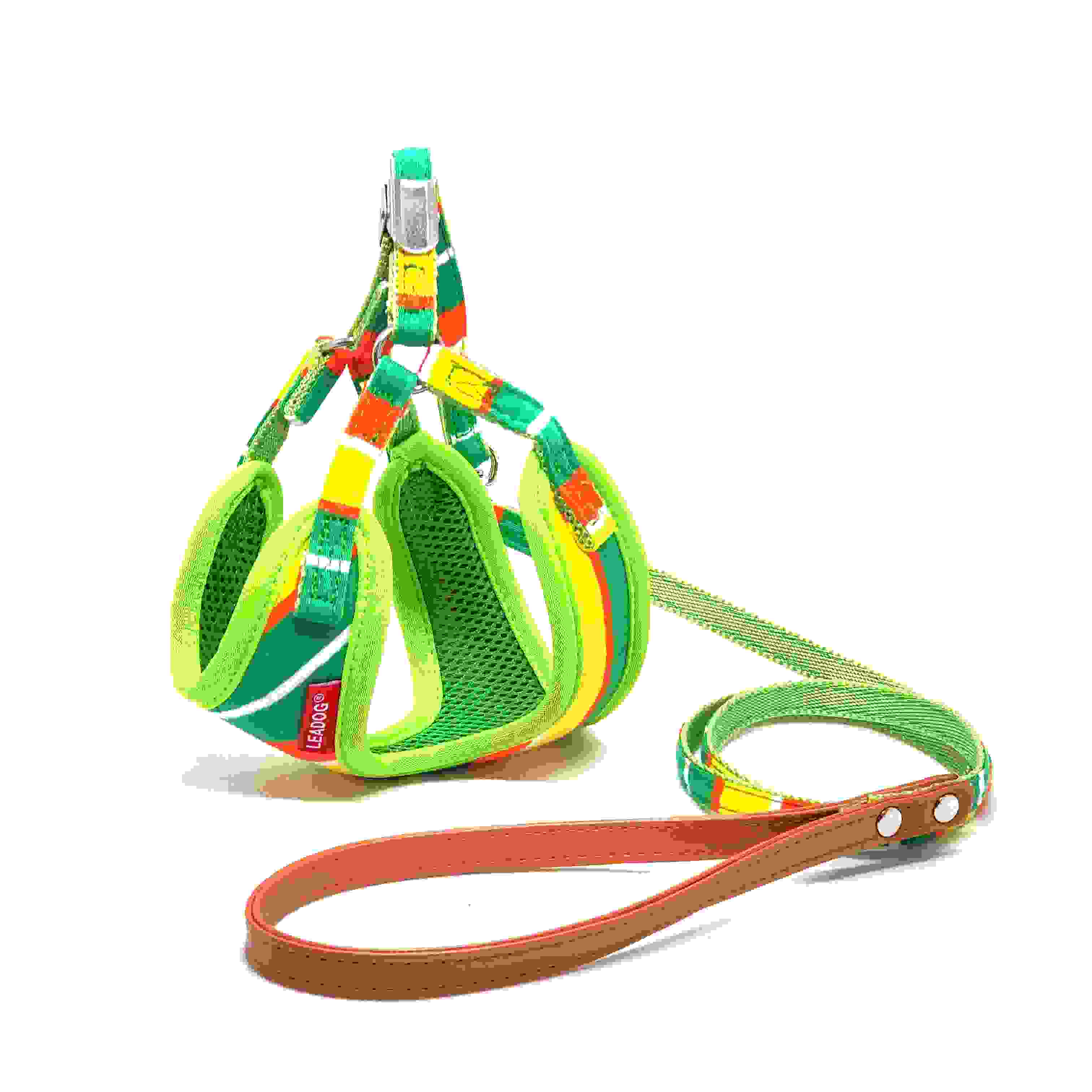 LEADOG パステルボーダーフロントハーネスリード SS　グリーン