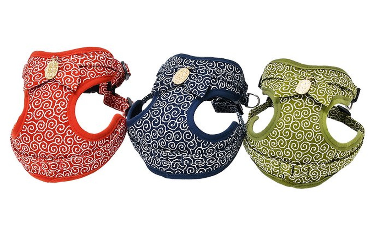 Dog Amo.k ハーネス 唐草 小判 各サイズ レッド/グリーン/ネイビー （ 1号 レッド ）