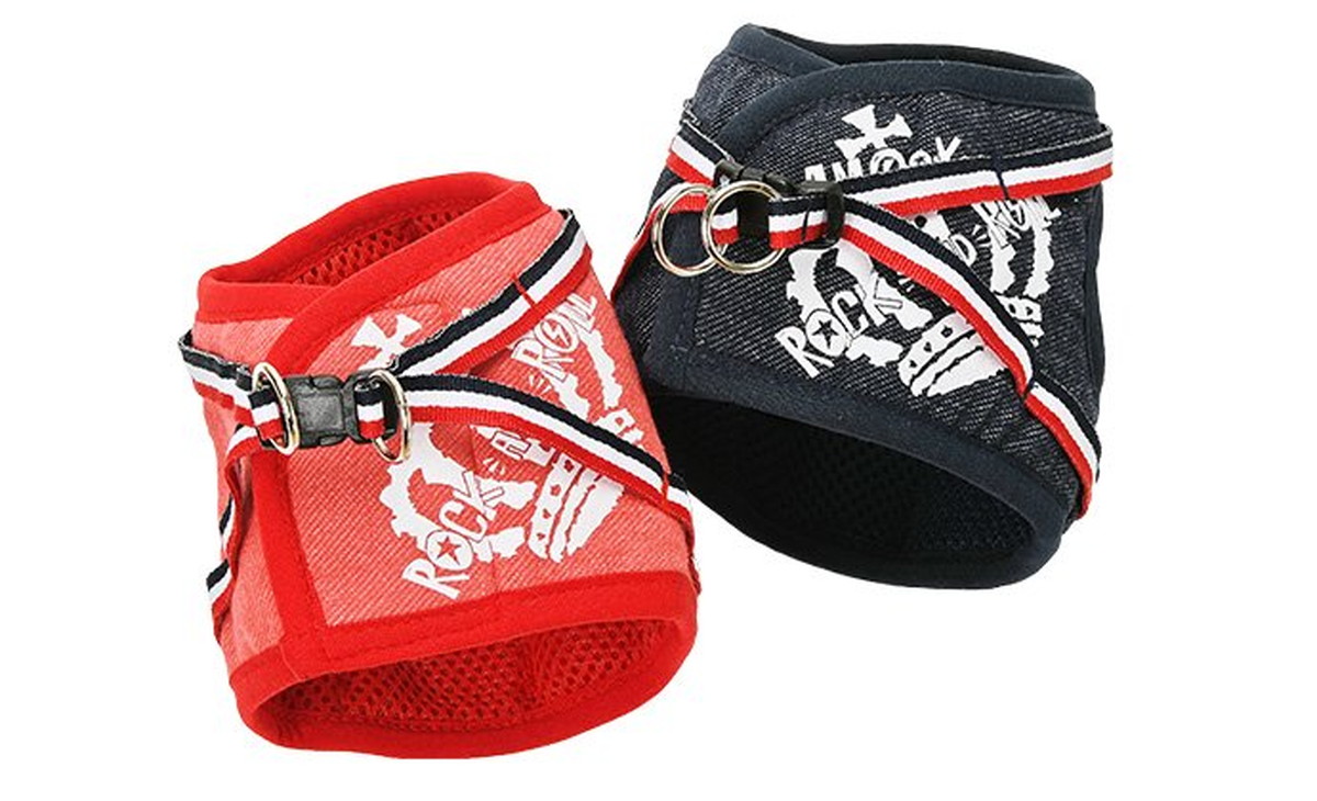 Dog Amo.k ハーネス ROCK プリント 各サイズ レッド/ネイビー （ 0号 レッド ）