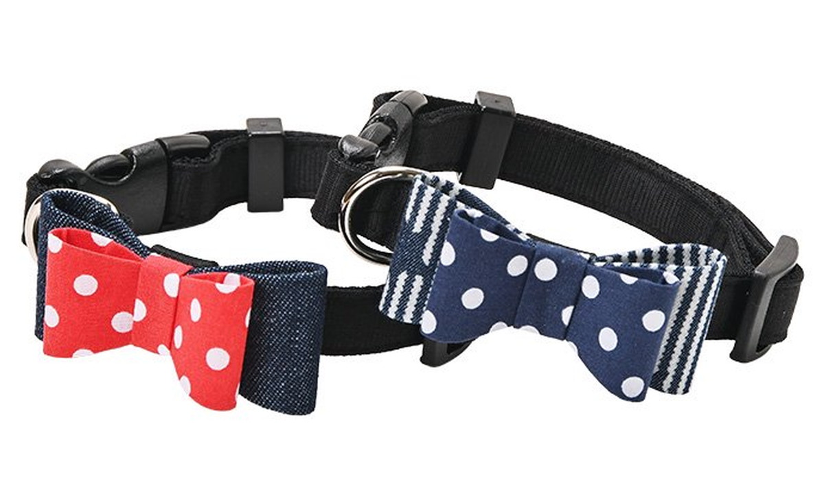 Dog Amo.k カラー ドットリボン S/M/L レッド/ネイビー （ S レッド ）