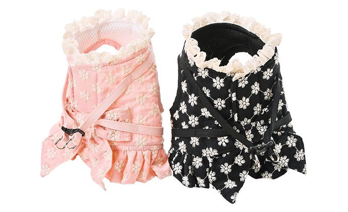 Dog Amo.k ハーネス 刺繍 フラワー ブラック 各サイズ （ 0号 ）