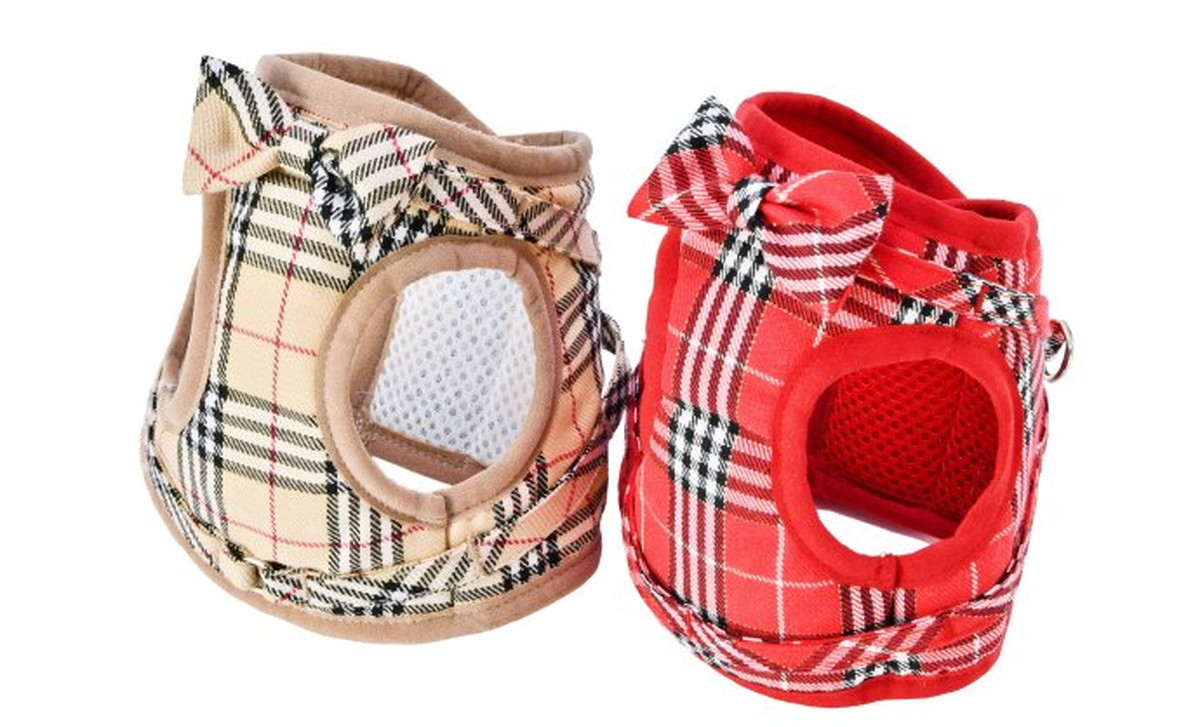 Dog Amo.k ハーネス タータン リボン 各サイズ レッド/ベージュ （ 1号 レッド ）