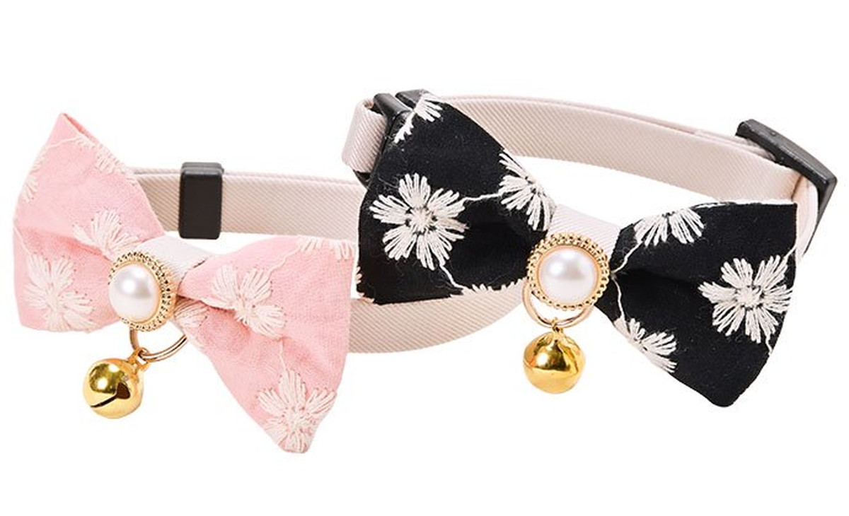 Cat Amo.k カラー 刺繍 リボン S/M ピンク/ブラック （ S ピンク ）