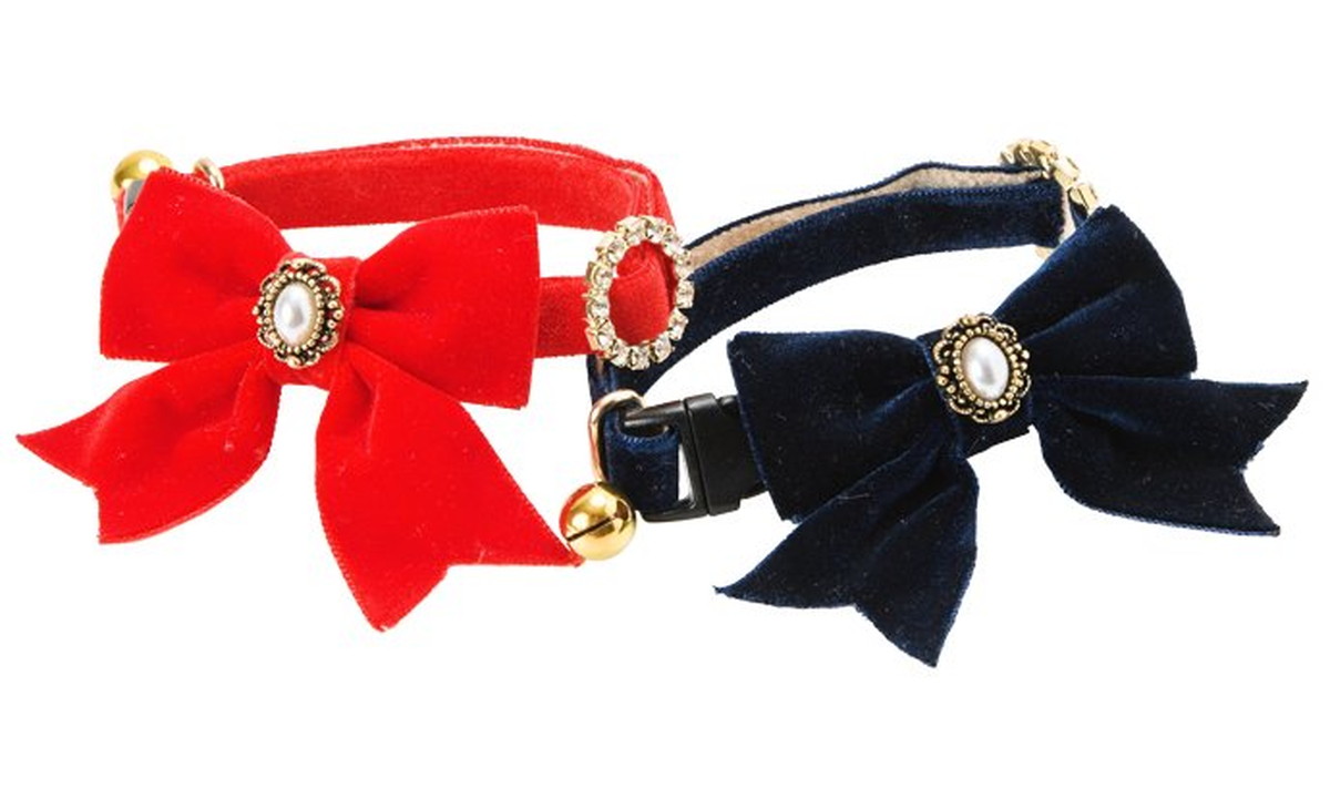 Cat Amo.k カラー ベルベット リボン S/M レッド/ネイビー （ S レッド ）