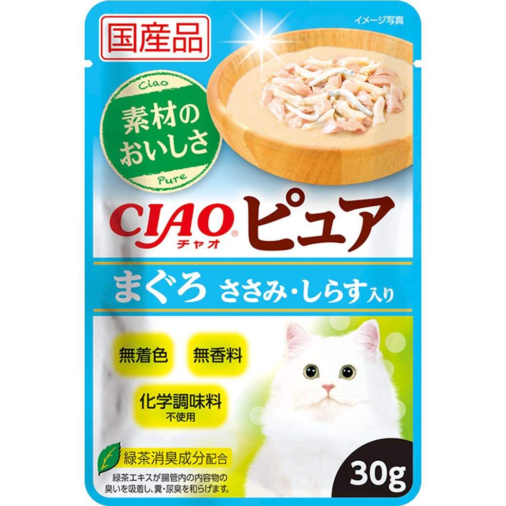 【9月30日終売予定】CIAOピュアパウチ　まぐろささみ・しらす入り 30g