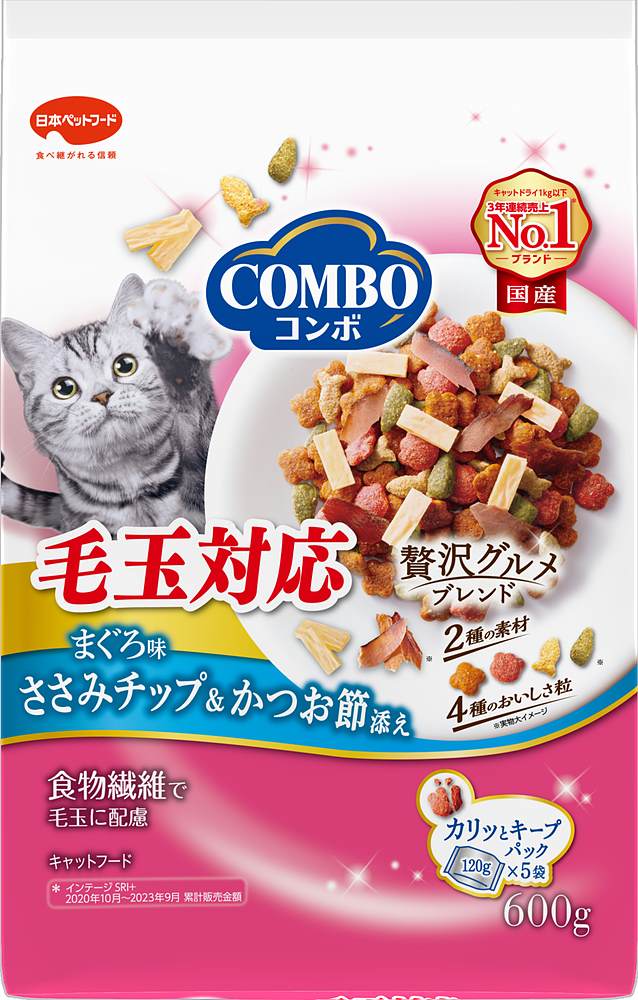 コンボキャット毛玉対応まぐろ味・ささみチップ・かつお節添え600g