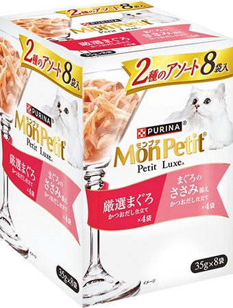 モンプチ　プチリュクスパウチ　2種のアソート　厳選まぐろ＆まぐろの鯛添え 35g×8P