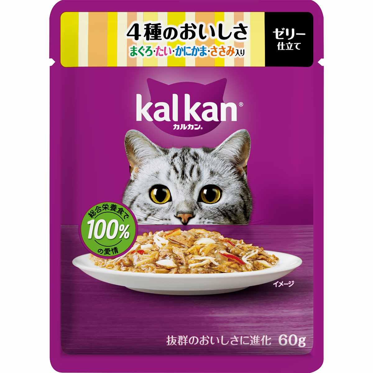 カルカンパウチ　4種のおいしさ　まぐろ・たい・かにかま・ささみ入り 60g