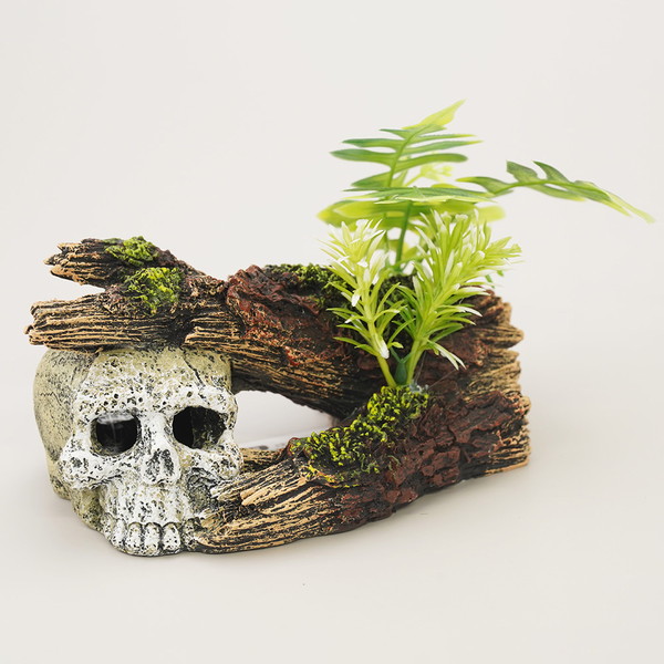 aquaneru　アクアリウムオーナメント　頭蓋骨と植物 AQ‐029