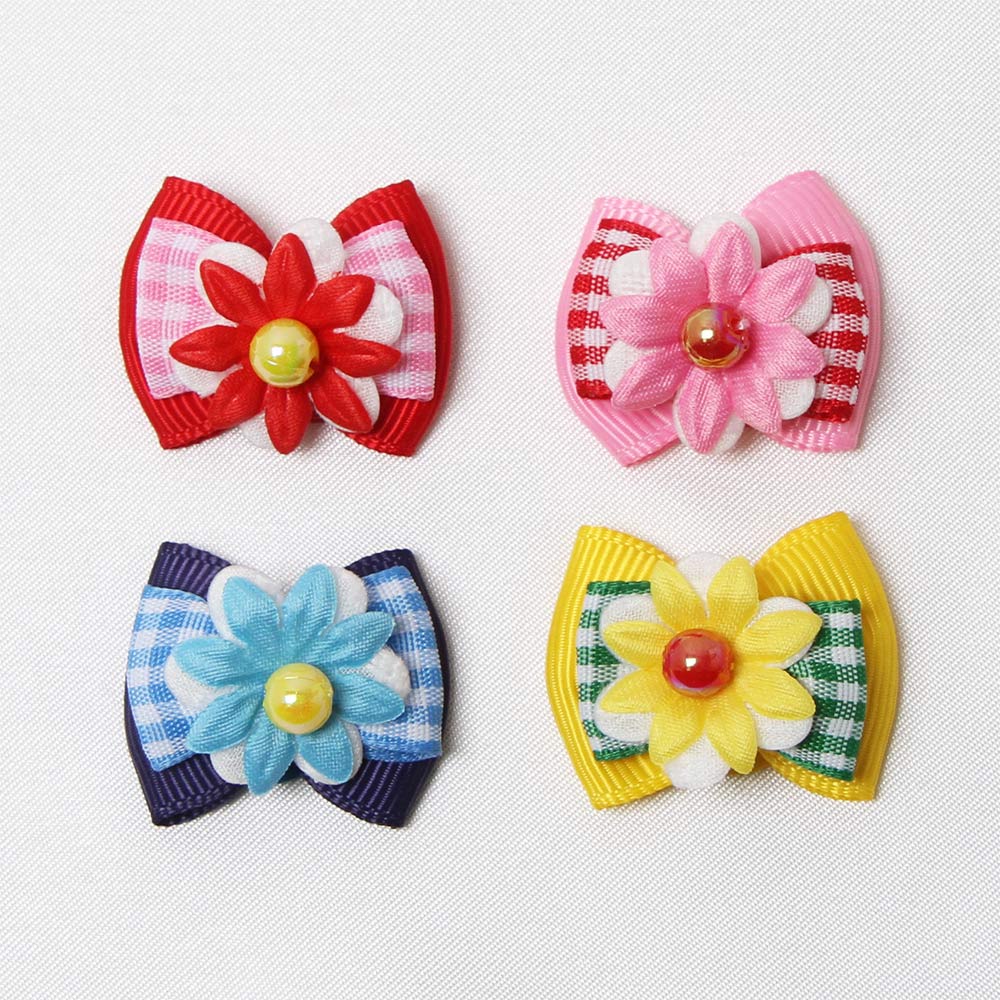 ギンガム フラワー リボン 50個