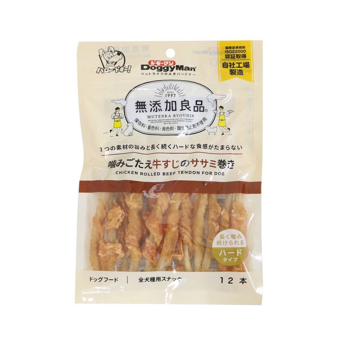 ドギーマン 無添加良品　噛みごたえ牛すじのササミ巻き 12本