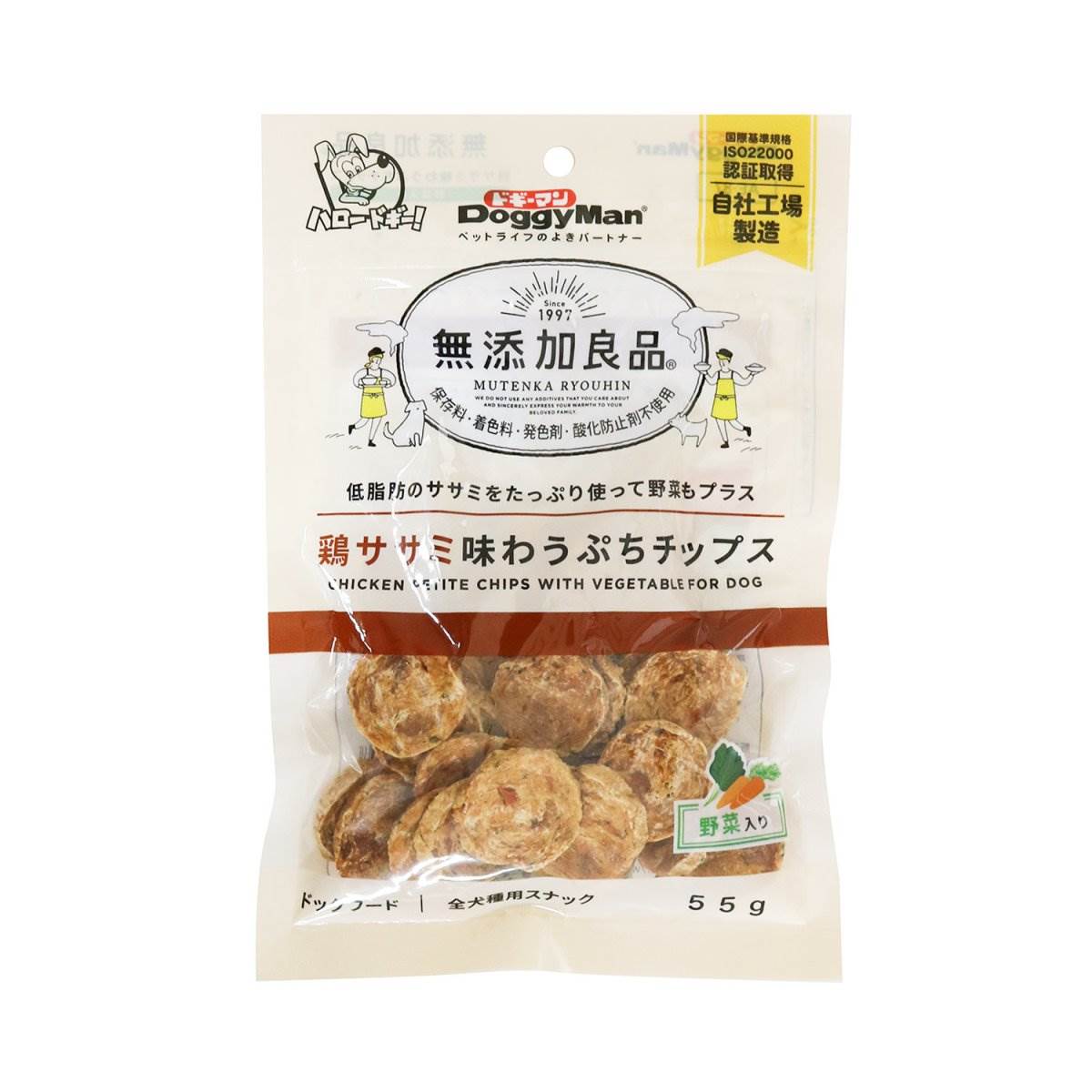 ドギーマン 無添加良品　鶏ササミ味わうぷちチップス　野菜入り 55g