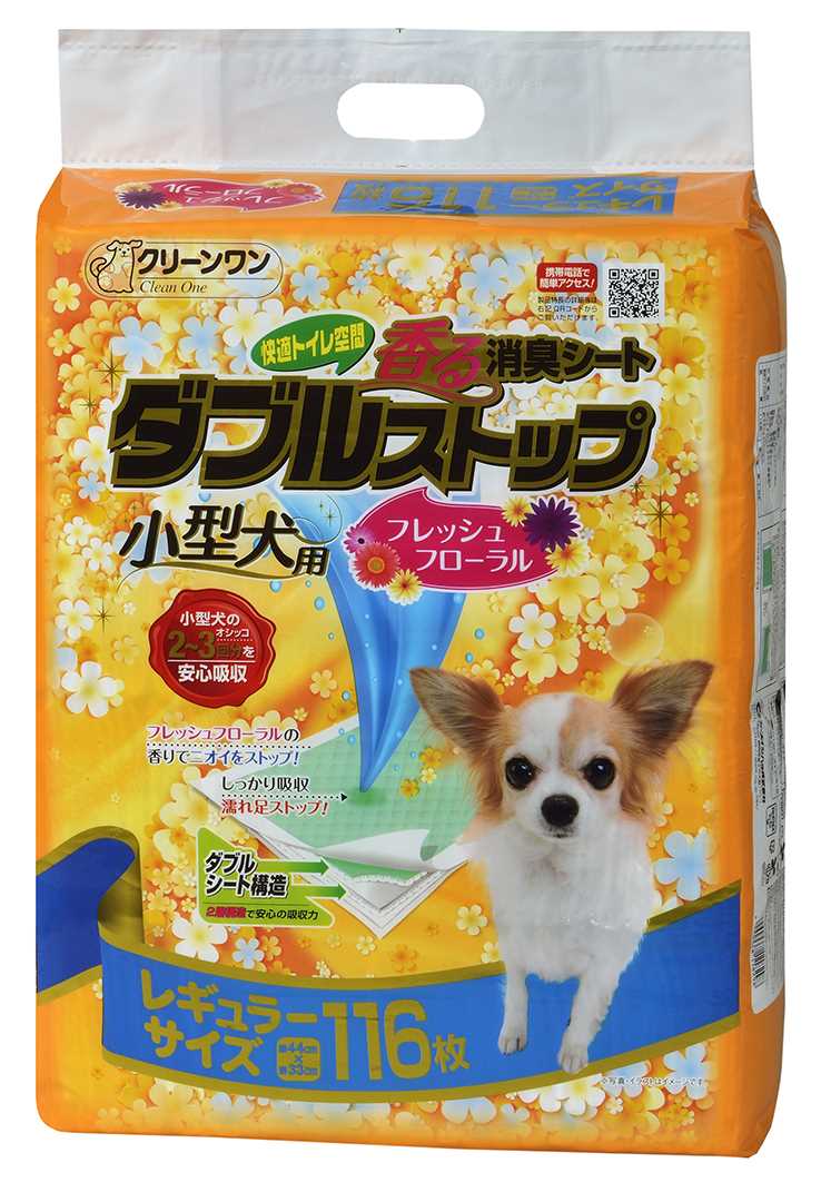 クリーンワン 消臭炭シート ダブルストップ 小型犬用　フレッシュフローラルの香り　レギュラー 116枚