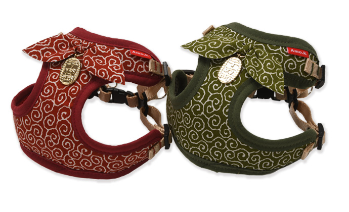 Dog Amo.k ハーネス 千万両 グリーン/レッド