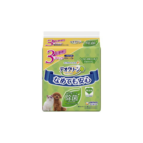 デオクリーン ノンアルコール 除菌ウェットティッシュ つめかえ用 60枚×3個パック